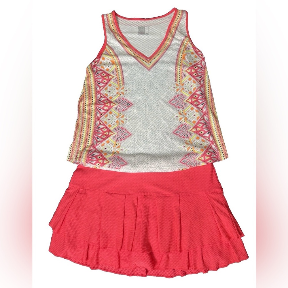 Lucky In Love Tennis Outfit Tank Top Skort XXL/16-18‎ Fluorescent Pink EUC